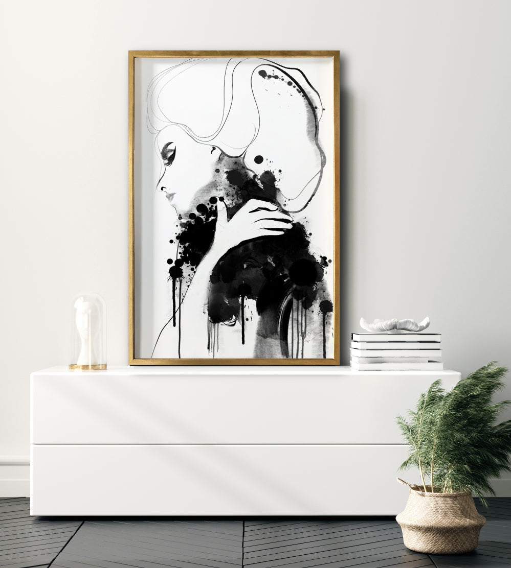 Set 2 Cuadros Decorativos Abstracto Negro Arena 005 - Para Credenza