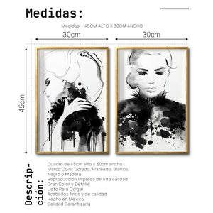 Set 2 Cuadros Decorativos Abstracto Negro Arena 005 - Para Credenza