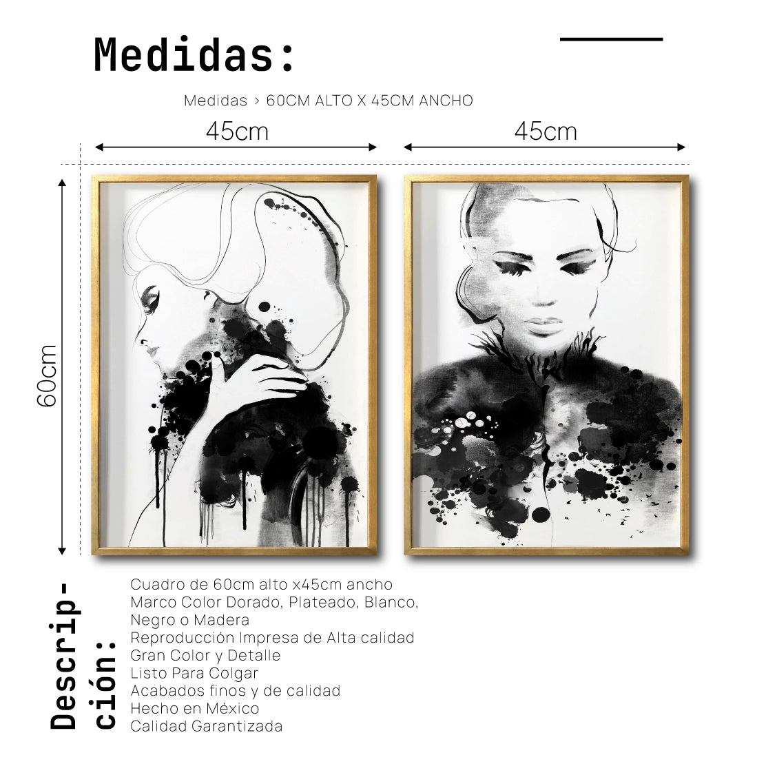 Set 2 Cuadros Decorativos Abstracto Negro Arena 005 - Para Credenza
