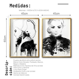 Set 2 Cuadros Decorativos Abstracto Negro Arena 005 - Para Credenza