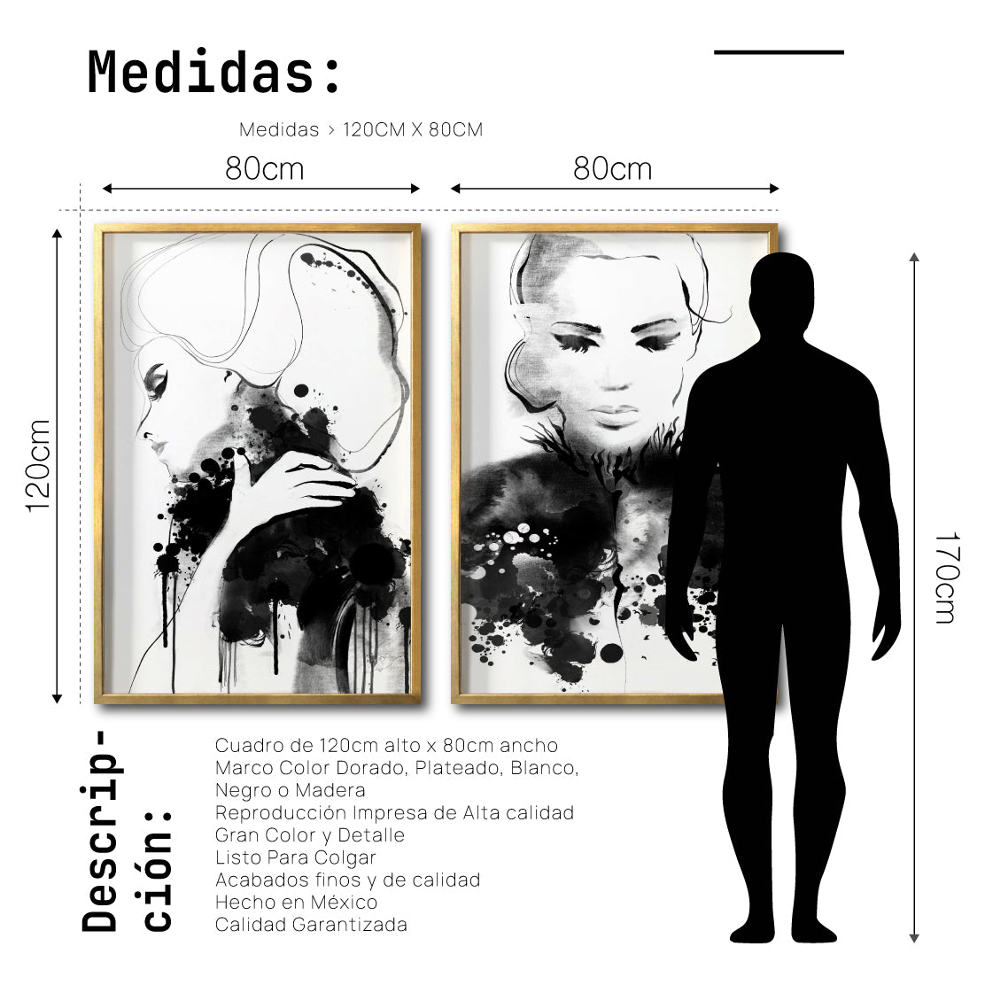 Set 2 Cuadros Decorativos Abstracto Negro Arena 005 - Para Credenza