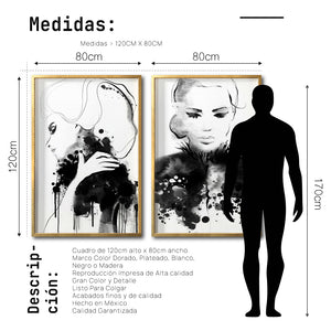 Set 2 Cuadros Decorativos Abstracto Negro Arena 005 - Para Credenza