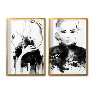 Set 2 Cuadros Decorativos Abstracto Negro Arena 005 - Para Credenza