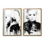 Cargar imagen en el visor de la galería, Set 2 Cuadros Decorativos Abstracto Negro Arena 005 - Rostros de Mujer Acuarela Blanco y Negro Estilo Boho Minimalista
