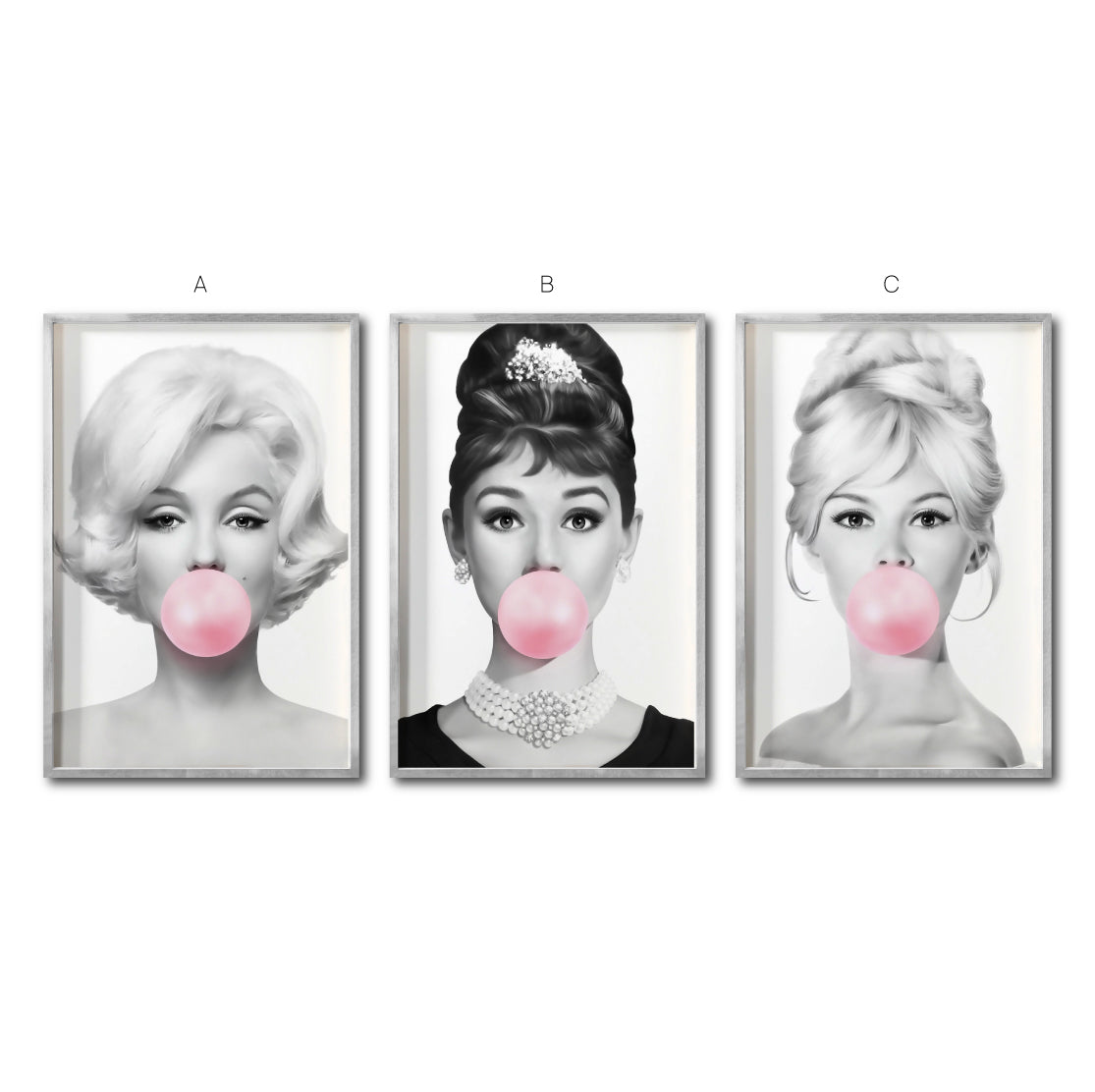 Set Cuadros Decorativos Bubble Gum 006 Marilyn, Audrey y Brigitte