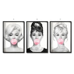 Cargar imagen en el visor de la galería, Set Cuadros Decorativos Bubble Gum 006 Marilyn, Audrey y Brigitte
