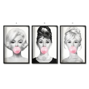 Set Cuadros Decorativos Bubble Gum 006 Marilyn, Audrey y Brigitte