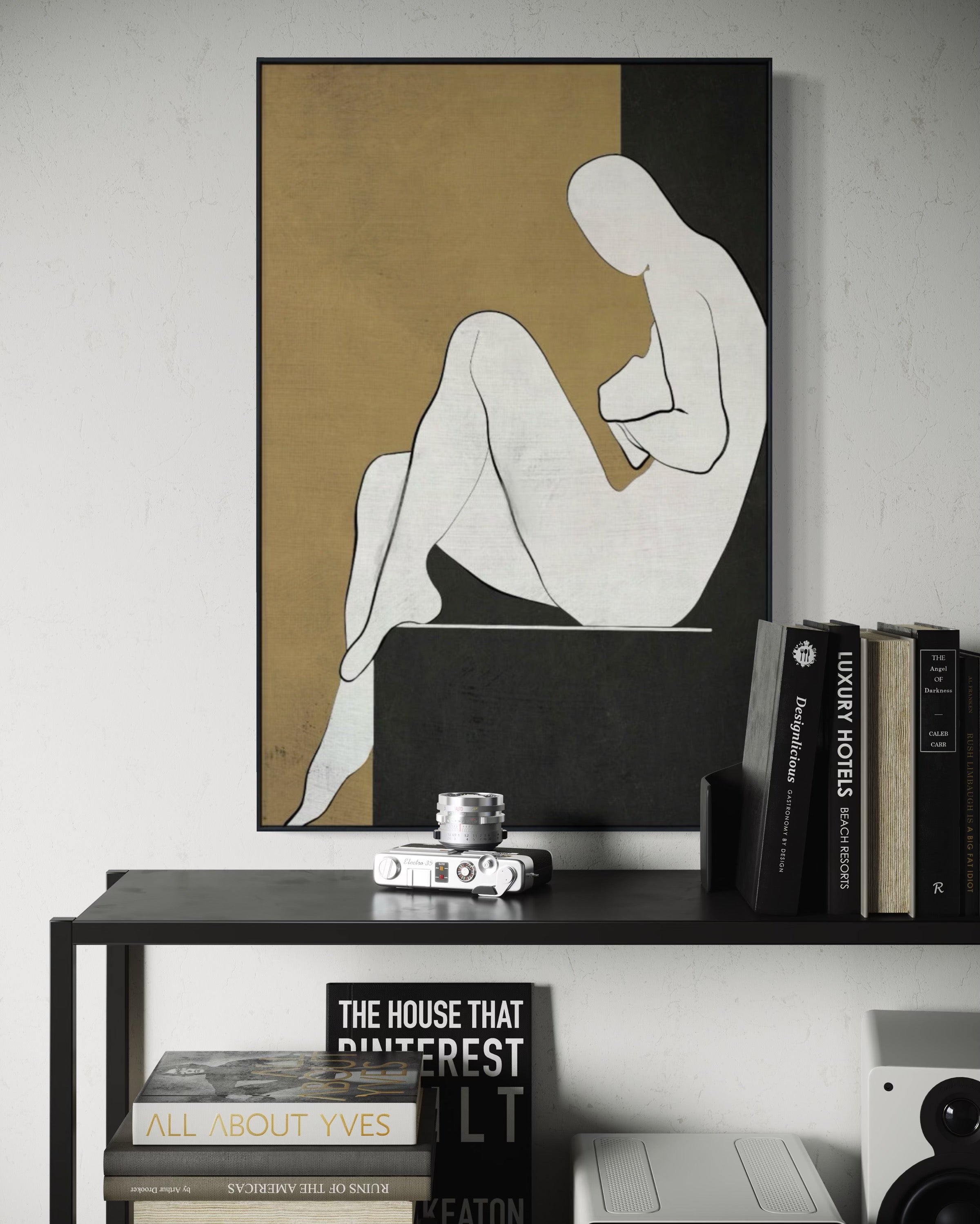 Cuadro Decorativo Abstracto Negro Arena 2-240 Silueta Femenina Arte Moderno y Minimalista Estilo Boho en Tonos Neutros