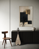 Cargar imagen en el visor de la galería, Cuadro Decorativo Abstracto Negro Arena 2-274 Arte Moderno y Elegante Estilo Nordico en Negro, Beige y Dorado Oro
