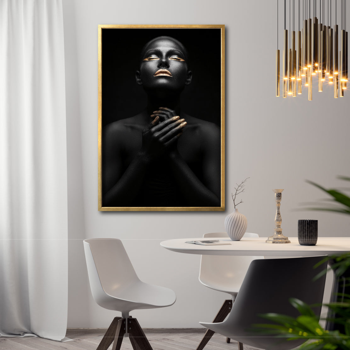 Cuadro Decorativo Black Woman 007 - Mujer Negra Africana con Dorado
