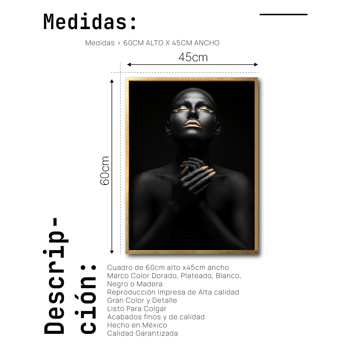 Cuadro Decorativo Black Woman 007 - Mujer Negra Africana con Dorado