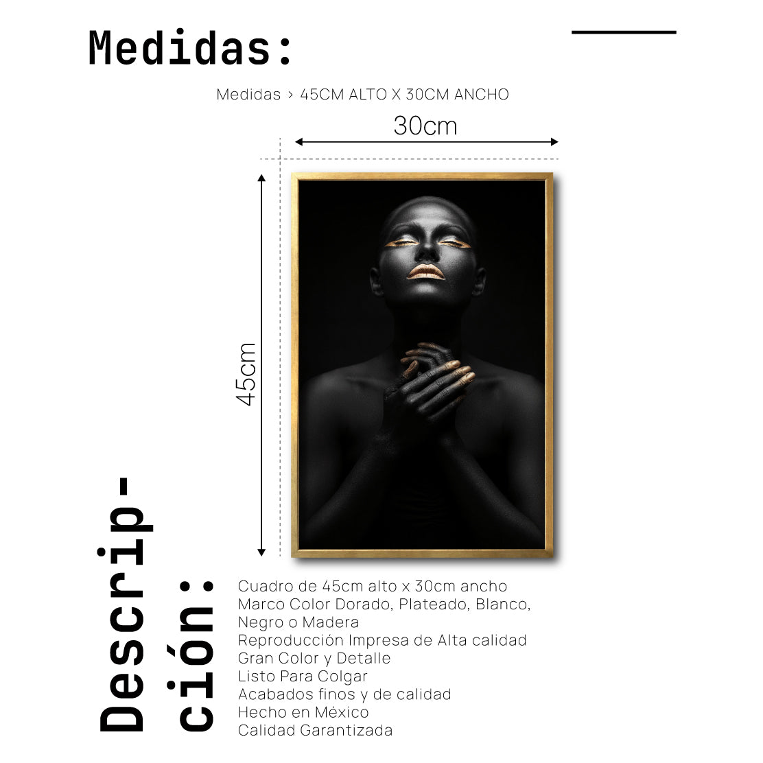Cuadro Decorativo Black Woman 007 - Mujer Negra Africana con Dorado