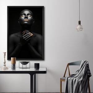 Cuadro Decorativo Black Woman 007 - Mujer Negra Africana con Dorado