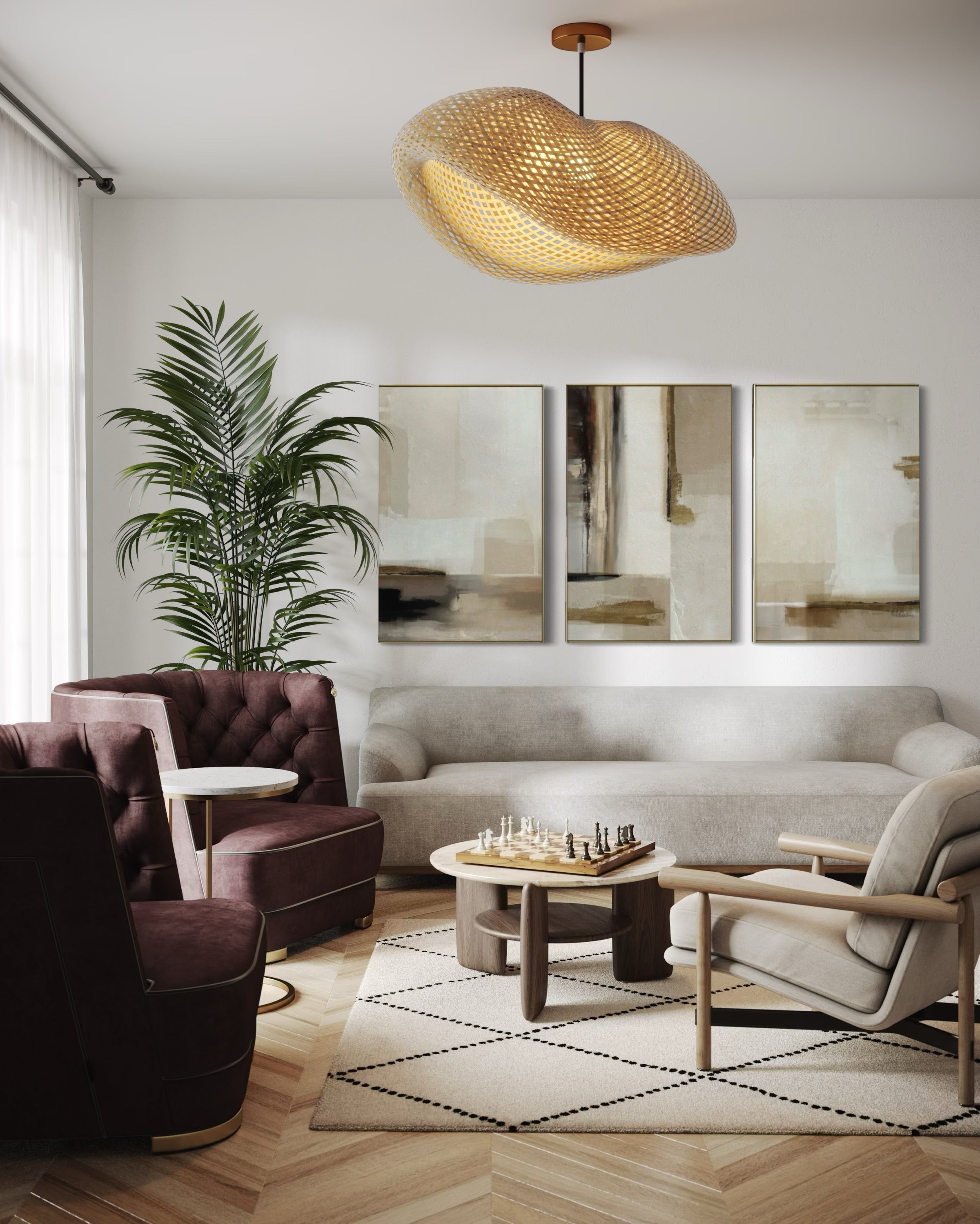 Set Cuadros Decorativos Abstracto Negro Arena 2 - 209 - Triptico Moderno y Elegante Arte Minimalista en Tonos Neutros