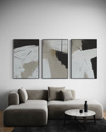 Cargar imagen en el visor de la galería, Set Cuadros Decorativos Abstracto Negro Arena 2 - 243 - Triptico Moderno y Elegante Estilo Nordico Boho Tonos Neutros
