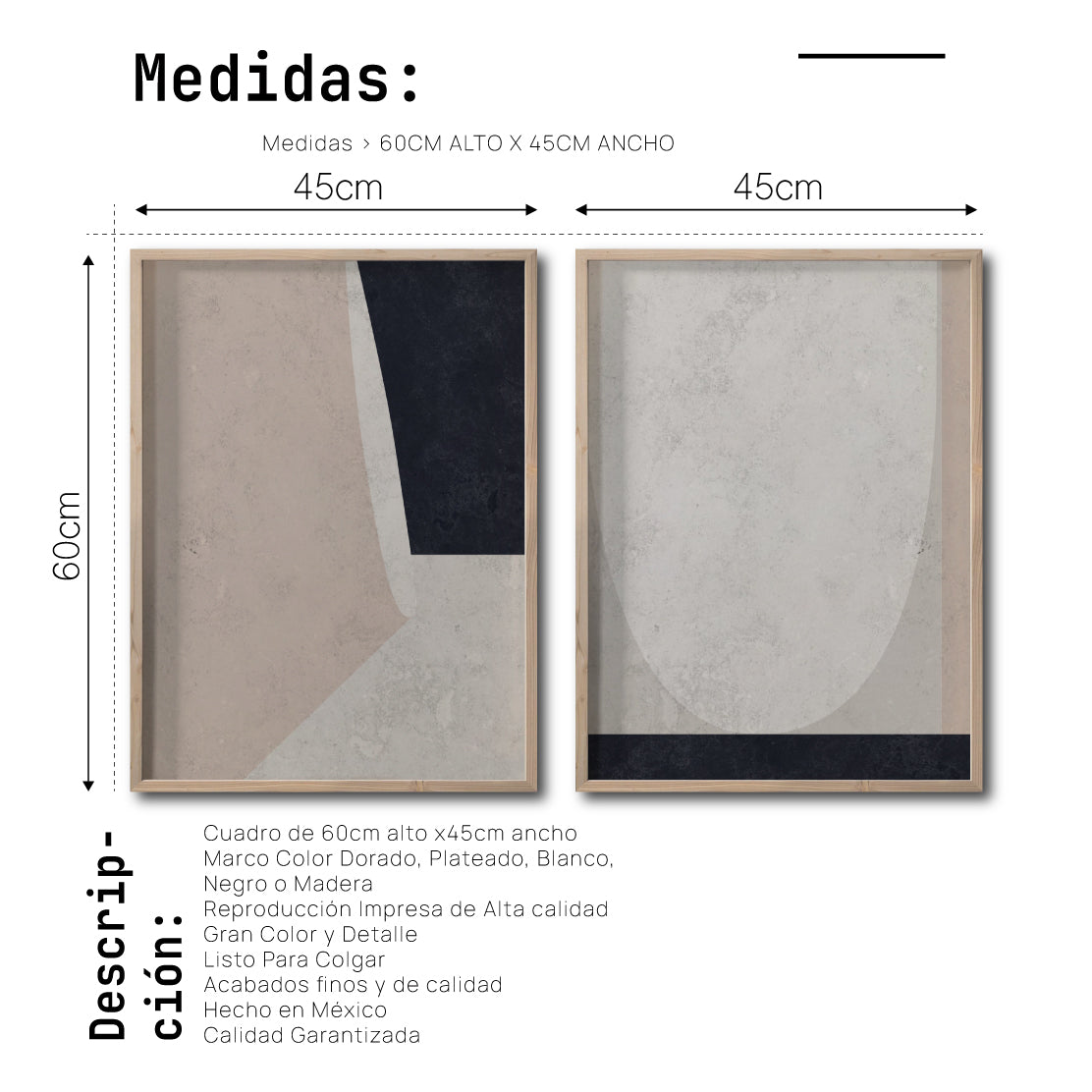 Set Cuadros Decorativos Abstract Colors 008 - Arte Abstracto en Beige y Negro