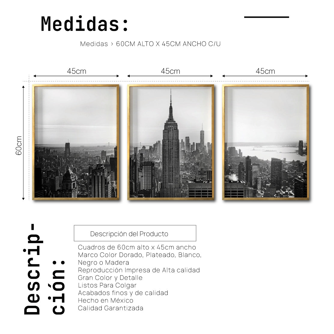 Set Cuadros Decorativos NY 008 -    Triptico New York Manhattan Empire State