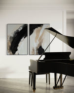 Cargar imagen en el visor de la galería, Set Cuadros Decorativos Abstracto Negro Arena 2 - 212 - Diptico Moderno y Minimalista en Tonos Negro y Beige Colores Neutros Estilo Nordico
