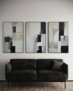 Cargar imagen en el visor de la galería, Set Cuadros Decorativos Abstracto Negro Arena 2-227 - Triptico Moderno y Elegante Arte Minimalista Estilo Nordico en Tonos Neutros

