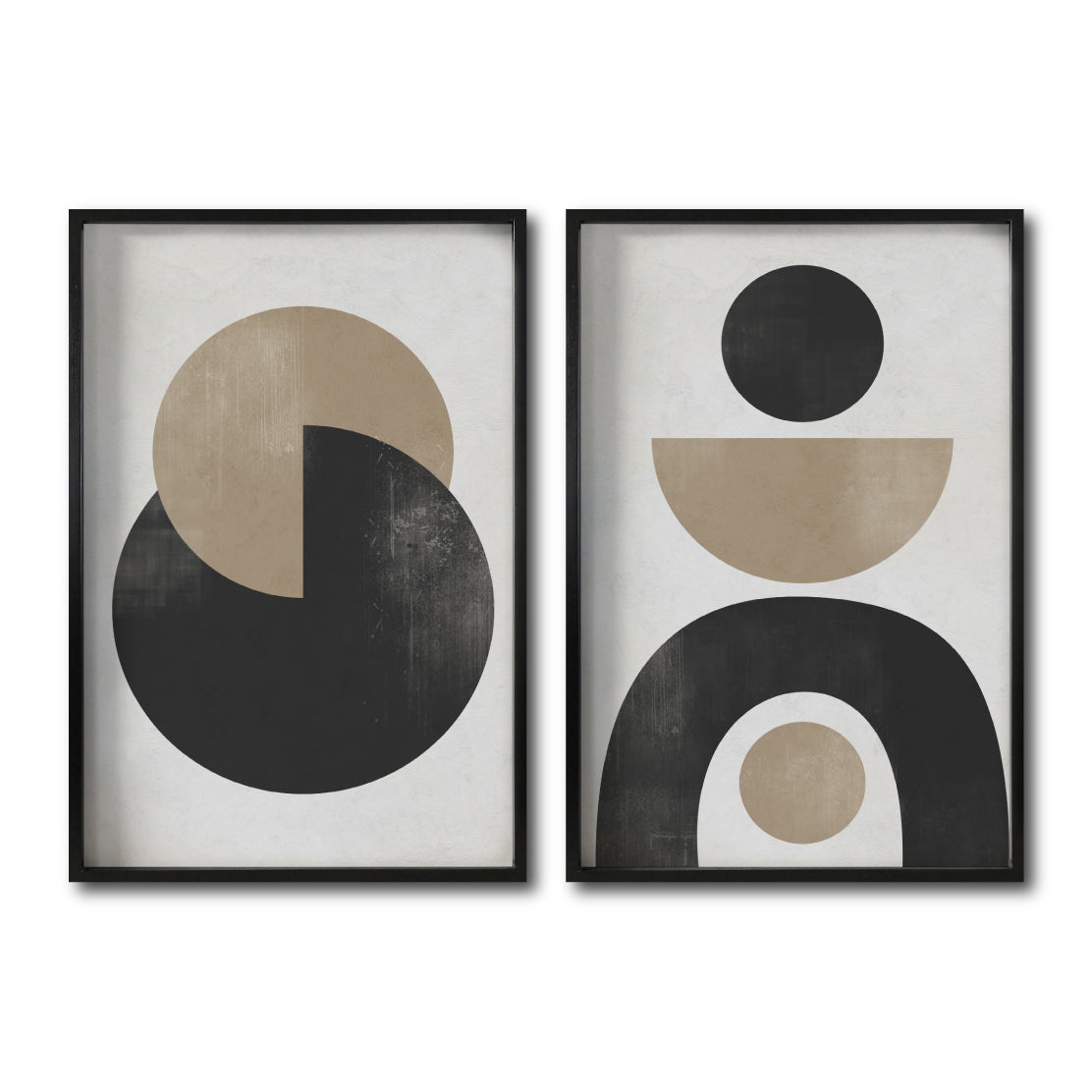 Set 2 Cuadros Decorativos Abstracto Negro Arena 008 - Arte Geométrico Estilo Boho Minimalista