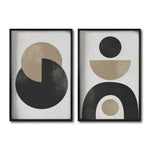 Cargar imagen en el visor de la galería, Set 2 Cuadros Decorativos Abstracto Negro Arena 008 - Arte Geométrico Estilo Boho Minimalista
