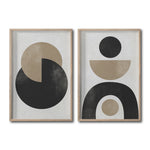 Cargar imagen en el visor de la galería, Set 2 Cuadros Decorativos Abstracto Negro Arena 008 - Arte Geométrico Estilo Boho Minimalista
