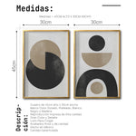 Cargar imagen en el visor de la galería, Set 2 Cuadros Decorativos Abstracto Negro Arena 008 - Arte Geométrico Estilo Boho Minimalista
