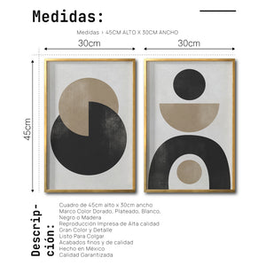 Set 2 Cuadros Decorativos Abstracto Negro Arena 008 - Arte Geométrico Estilo Boho Minimalista