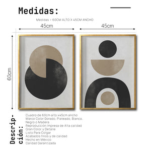 Set 2 Cuadros Decorativos Abstracto Negro Arena 008 - Arte Geométrico Estilo Boho Minimalista