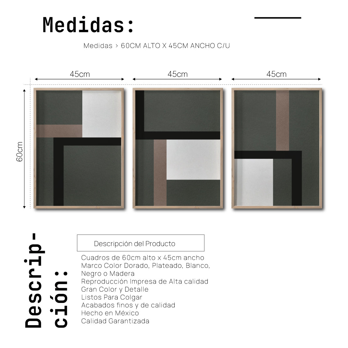 Set 3 Cuadros Decorativos Abstract Colors 009 - Para Credenza