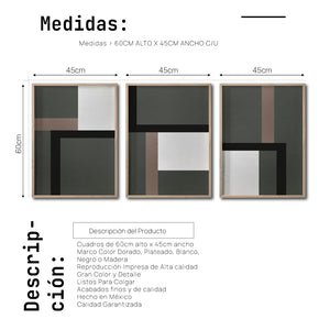 Set 3 Cuadros Decorativos Abstract Colors 009 - Para Credenza