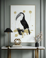 Cargar imagen en el visor de la galería, Cuadro Decorativo Abstracto Negro Arena 2-268 - Boceto de Tucan, Aves en Blanco, Negro y Dorado Oro Arte Moderno Estilo Boho
