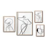 Cargar imagen en el visor de la galería, Set 4 Cuadros Decorativos Abstracto Negro Arena 009 - Trazo Línea Continua Siluetas Femeninas Estilo Boho Minimalista
