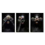 Cargar imagen en el visor de la galería, Set 3 Cuadros Decorativos Black Woman 009 - Mujer Negra Africana con Dorado
