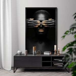Set 3 Cuadros Decorativos Black Woman 009 - Mujer Negra Africana con Dorado