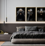 Cargar imagen en el visor de la galería, Set 3 Cuadros Decorativos Black Woman 009 - Mujer Negra Africana con Dorado
