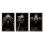 Cargar imagen en el visor de la galería, Set 3 Cuadros Decorativos Black Woman 009 - Mujer Negra Africana con Dorado
