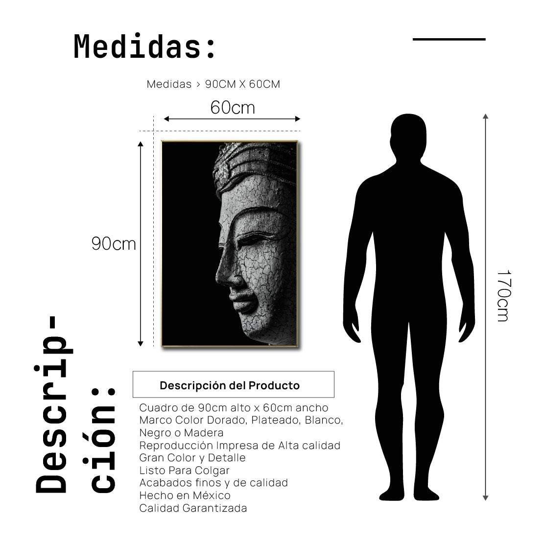 Cuadro Decorativo - Zen 009 - Buda en Meditación - Fondo Negro