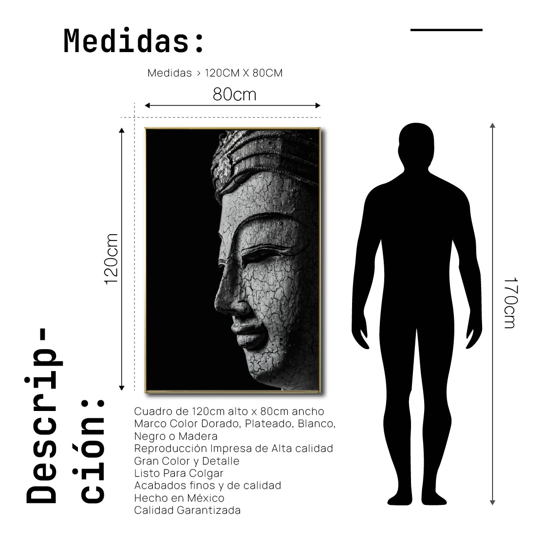 Cuadro Decorativo - Zen 009 - Buda en Meditación - Fondo Negro