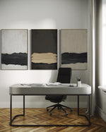 Cargar imagen en el visor de la galería, Set Cuadros Decorativos Abstracto Negro Arena 2 - 241 - Triptico Moderno y Elegante Arte Minimalista Estilo Nordico Tonos Neutros

