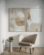 Cargar imagen en el visor de la galería, Set Cuadros Decorativos Abstracto Negro Arena 2 - 279 - Diptico Moderno y Elegante Arte Estilo Boho en Blanco, Beige y Dorado Oro
