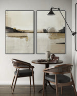 Cargar imagen en el visor de la galería, Set Cuadros Decorativos Abstracto Negro Arena 2 - 216 - Diptico Minimalista Arte Moderno y Elegante Tonos Beige y Negro
