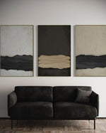 Cargar imagen en el visor de la galería, Set Cuadros Decorativos Abstracto Negro Arena 2 - 241 - Triptico Moderno y Elegante Arte Minimalista Estilo Nordico Tonos Neutros
