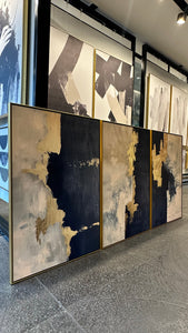 Set de 3 Cuadros Decorativos Abstract Colors 3-312 - Arte Moderno y Elegante en tono Azul, Beige y Dorado-Triptico