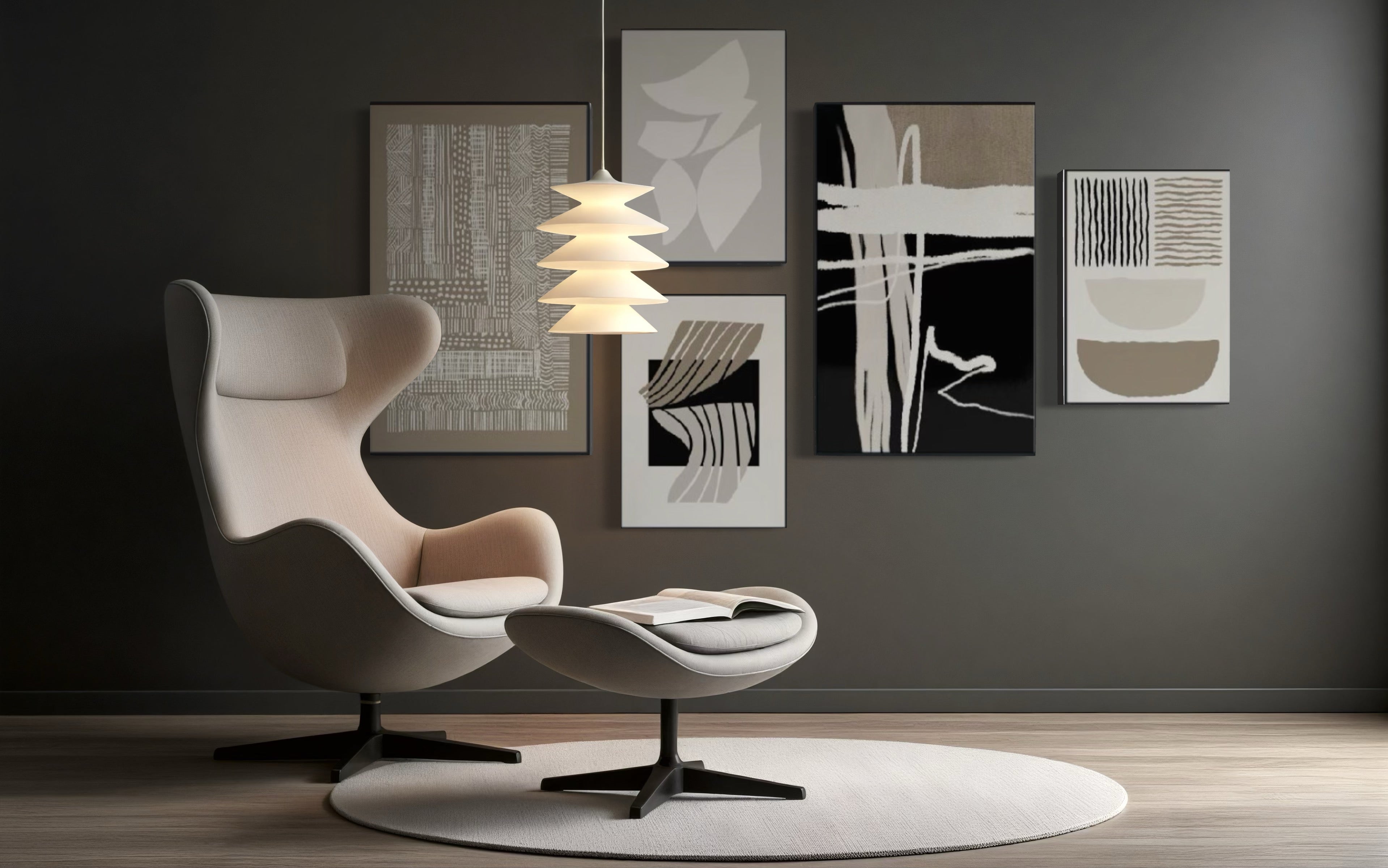 Set Cuadros Decorativos Abstracto Negro Arena 2 - 218A - 5piezas Minimalistas Arte Moderno Estilo Nordico en Tonos Neutros