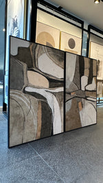 Cargar imagen en el visor de la galería, Set 2 Cuadros Decorativos Abstracto Negro Arena 056 - Estilo Boho Minimalista en Beige y Tonos Tierra-Diptico
