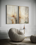 Cargar imagen en el visor de la galería, Set Cuadros Decorativos Abstracto Negro Arena 2 - 280 - Diptico Moderno y Elegante Arte Estilo Boho en Beige y Dorado Oro
