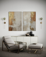 Cargar imagen en el visor de la galería, Set Cuadros Decorativos Abstracto Negro Arena 2 - 282 - Diptico Moderno y Elegante Arte Estilo Boho en Beige y Dorado Oro
