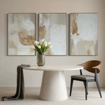 Cargar imagen en el visor de la galería, Set Cuadros Decorativos Abstracto Negro Arena 2 - 279 - Triptico Moderno y Elegante Arte Estilo Boho en Blanco, Beige y Dorado Oro
