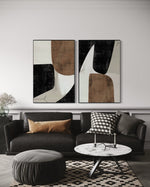Cargar imagen en el visor de la galería, Set Cuadros Decorativos Abstracto Negro Arena 2 - 208 - Diptico Moderno y Elegante Estilo Nordico Boho en Tonos Neutros
